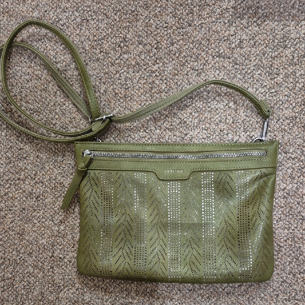 Darling Olive Green Crossbody Bag Purse 100% Vegan EUC